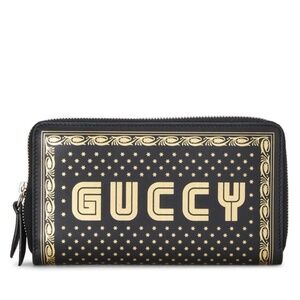 GUCCI Black Leather SEGA GUCCY Moon & Stars Zip Around Wallet